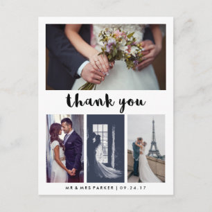 Simple and Modern Wedding Thank You 4 Photo Postcard