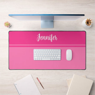 Simple and Pretty Hot Pink Striped Custom Name Desk Mat