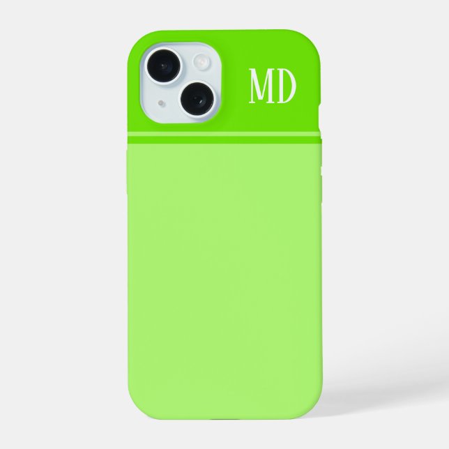 Simple and Pretty Lime Green Striped Monogram iPhone 15 Case (Back)