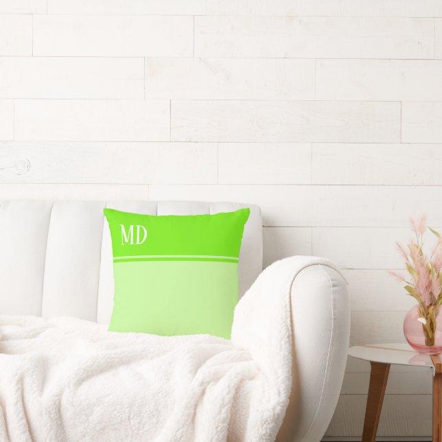 Simple and Pretty Lime Green Striped Monogram Throw Pillow (Couch)