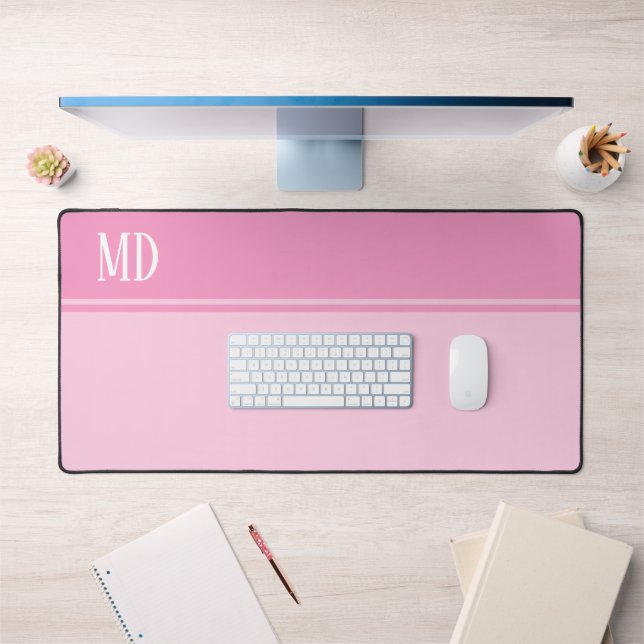 Simple and Pretty Pink Striped Monogram Desk Mat (Office 1)