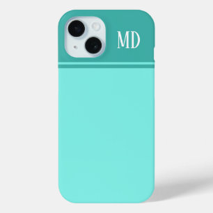 Simple and Pretty Teal Blue Striped Monogram iPhone 15 Case