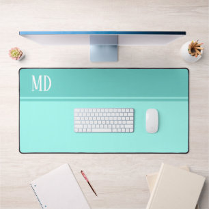 Simple and Pretty teal Blue Striped Monogram Desk Mat