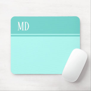 Simple and Pretty Teal Blue Striped Monogram Mouse Pad