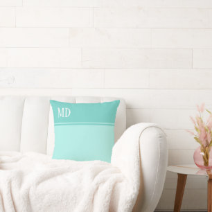 Simple and Pretty Teal Blue Striped Monogram Throw Pillow