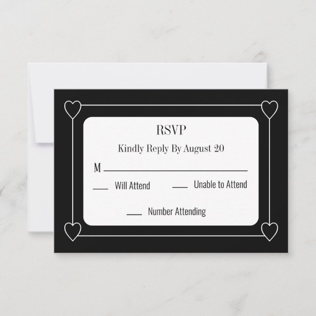 Simple and Romantic Hearts Black Wedding RSVP Card (Front)