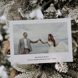 Simple and Rustic   Married and Merry Two Photo Holiday Card