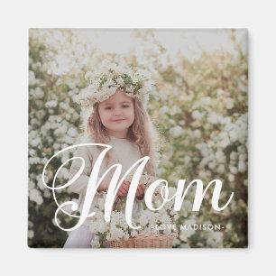 Simple and Stylish Mom Script Photo Keepsake Magnet