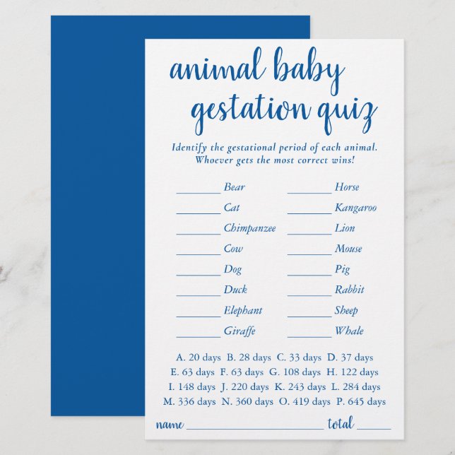 Simple Animal Baby | French Blue Gestational Game (Front/Back)