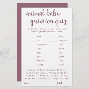 Simple Animal Baby Mauve Pink Gestational Game