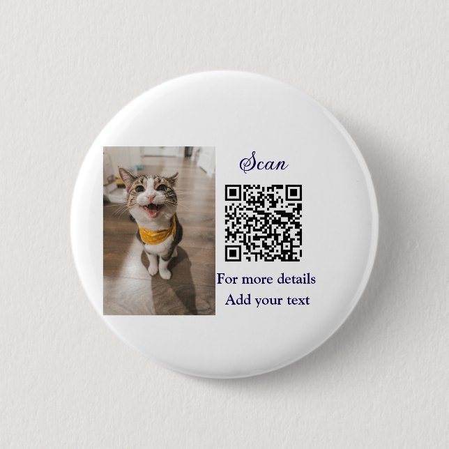 Simple animal name details QR code add text photo  2 Inch Round Button (Front)
