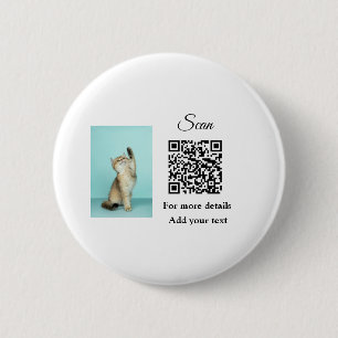 Simple animal name details QR code add text photo  2 Inch Round Button
