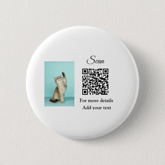 Simple animal name details QR code add text photo  2 Inch Round Button (Front)