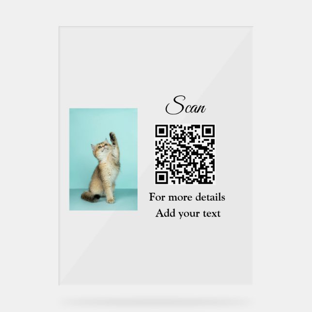 Simple animal name details QR code add text photo  Acrylic Sign (Front)
