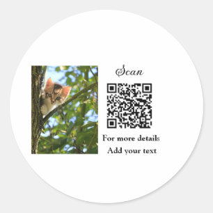 Simple animal name details QR code add text photo Classic Round Sticker