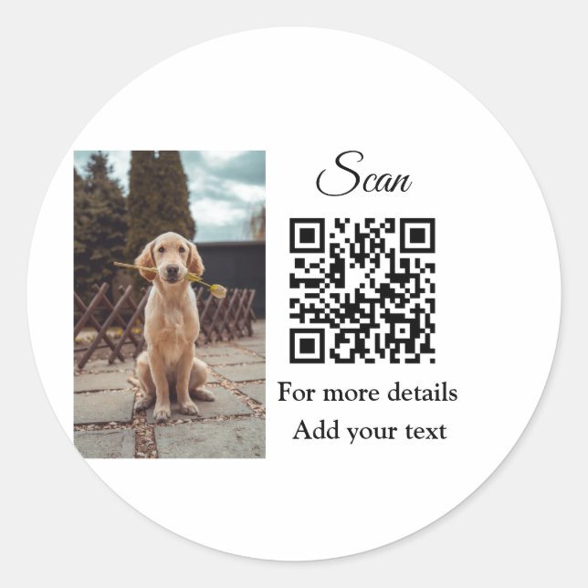 Simple animal name details QR code add text photo  Classic Round Sticker (Front)
