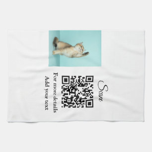 Simple animal name details QR code add text photo Kitchen Towel