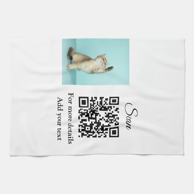 Simple animal name details QR code add text photo  Kitchen Towel (Horizontal)