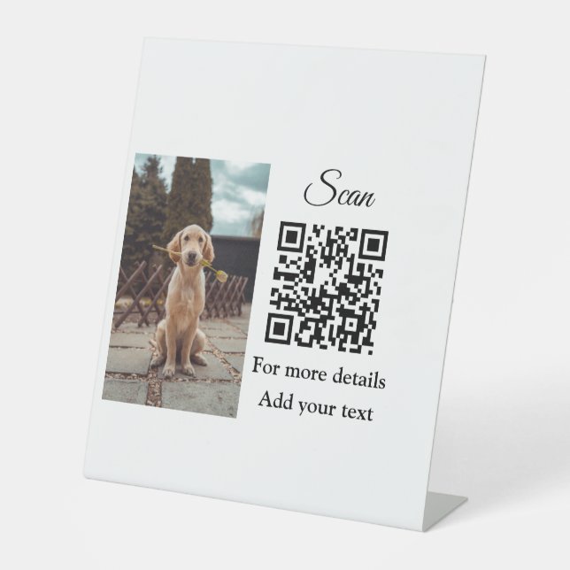Simple animal name details QR code add text photo  Pedestal Sign (Front)