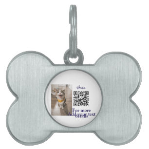 Simple animal name details QR code add text photo  Pet ID Tag