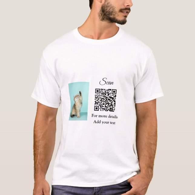 Simple animal name details QR code add text photo  T-Shirt (Front)