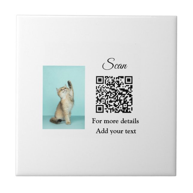 Simple animal name details QR code add text photo  Tile (Front)