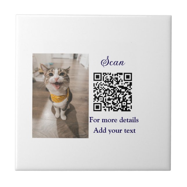 Simple animal name details QR code add text photo  Tile (Front)