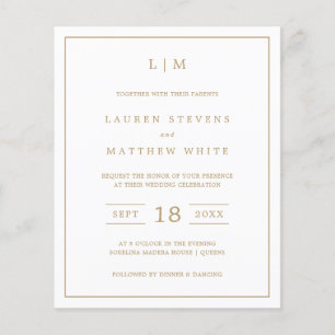 Simple Antique Gold Monogram Budget Wedding Invite