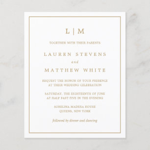 Simple Antique Gold Monogram Budget Wedding Invite
