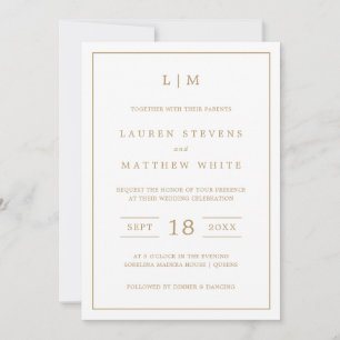 Simple Antique Gold Monogram Elegant Wedding Invitation
