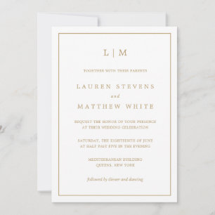 Simple Antique Gold Monogram Elegant Wedding Invitation