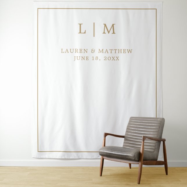 Simple Antique Gold Monogram Elegant Wedding Tapestry (In Situ)