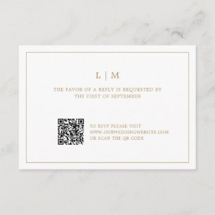 Simple Antique Gold Monogram QR Code Wedding RSVP Card