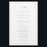 Simple Antique Gold Monogram Wedding Program<br><div class="desc">Simple Wedding Program featuring a modern yet elegant design with your two letter monogram at the top and your details surrounded by a thin border. All text is in faux gold over a white background and may be changed in the design editing tool. The front has your order of ceremony...</div>