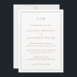 Simple Antique Gold Monogram Wedding Reception Invitation<br><div class="desc">Simple Wedding Announcement with reception only invitation featuring a modern yet elegant design with your two letter monogram at the top and your details surrounded by a thin border. All text is in a faux gold, over a white background and the backside is solid black. The fonts and background colours...</div>