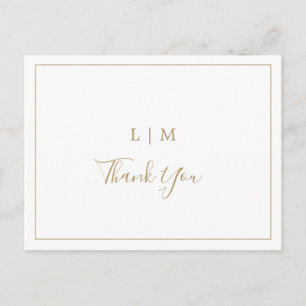 Simple Antique Gold Monogram Wedding Thank You Postcard