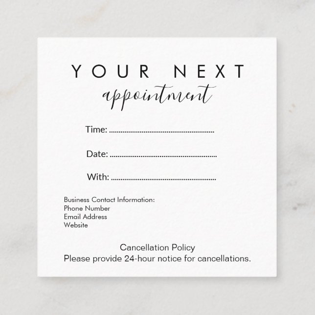 Simple Appointment Reminder Card – Custom Business (Back)