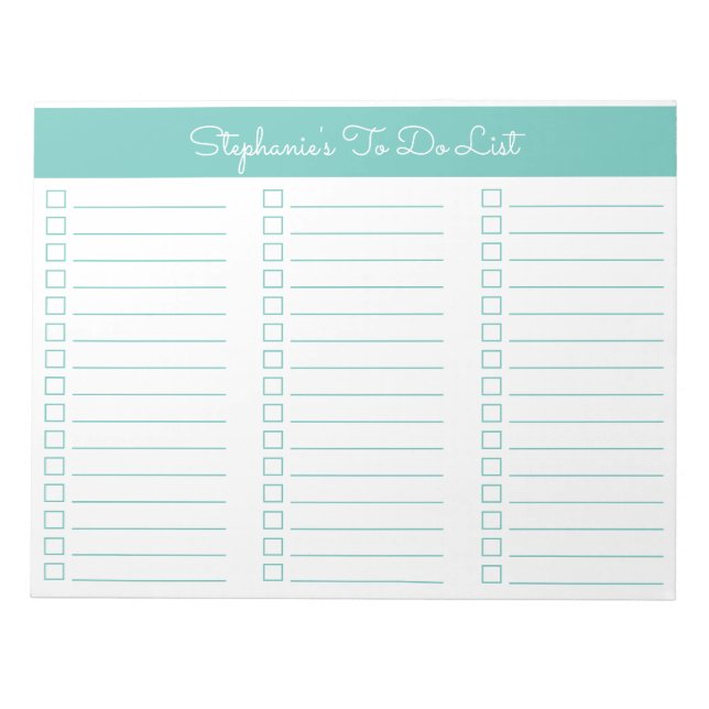 Simple Aqua 8.5x11 Three Column Checklist Notepad (Front)