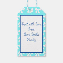 Simple Aqua Blue and White Bow Pattern Gift Tag