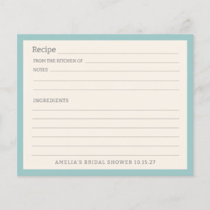 Simple Aqua Blue Border Personalized Recipe Card
