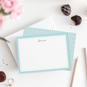 Simple Aqua Bordered Personalized Stationery Flat Card