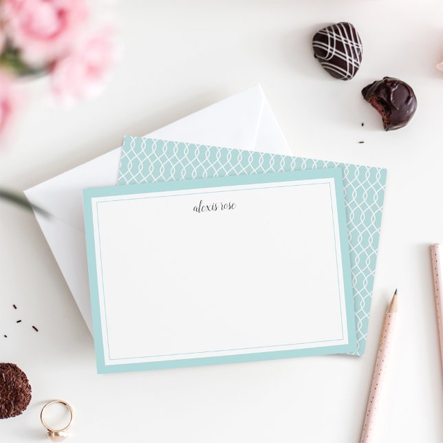 Simple Aqua Bordered Personalized Stationery Flat Card (Creator Uploaded)