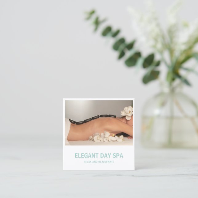 Simple Aqua Elegant Spa Modern Square Business Card (Standing Front)