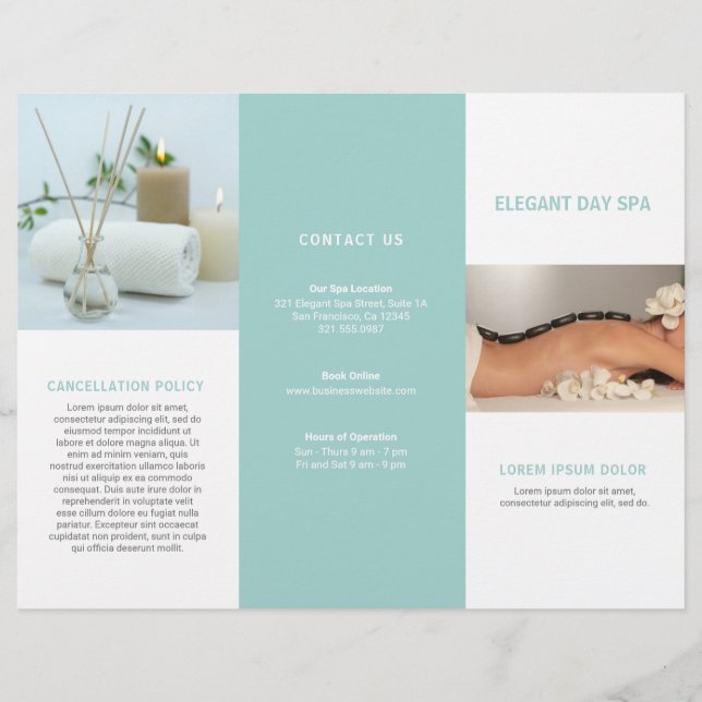 Simple Aqua Elegant Spa Trifold Brochure (Front)