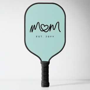 Simple Aqua Heart Script New Mom Established Est Pickleball Paddle