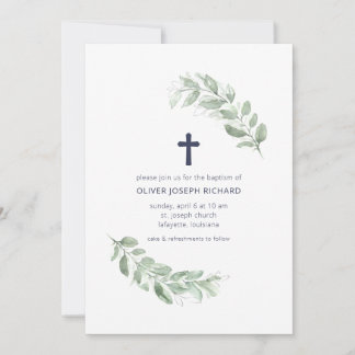 Simple aquarelle verte Baptême Invitation