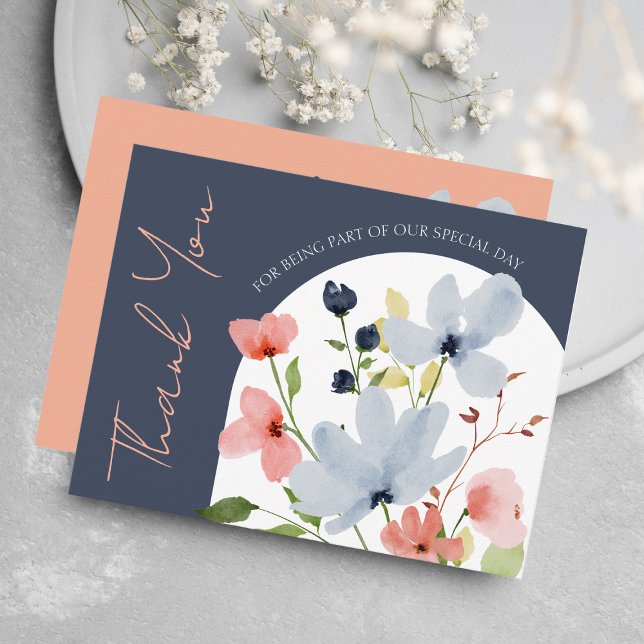 Simple Arch Blue and Pink Floral Wedding Thank You Card (Creator Uploaded)