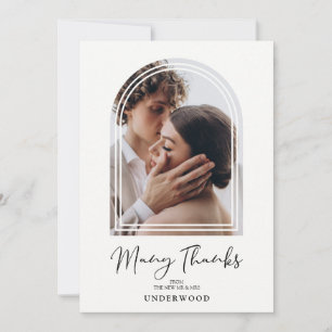 Simple Arch Effect Photo Modern MR & MRS Wedding Thank You Card