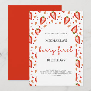 Simple Arch Girl Berry First Birthday  Invitation