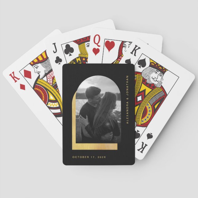 Simple Arch | Modern Black and Gold with Photo Playing Cards (Back)